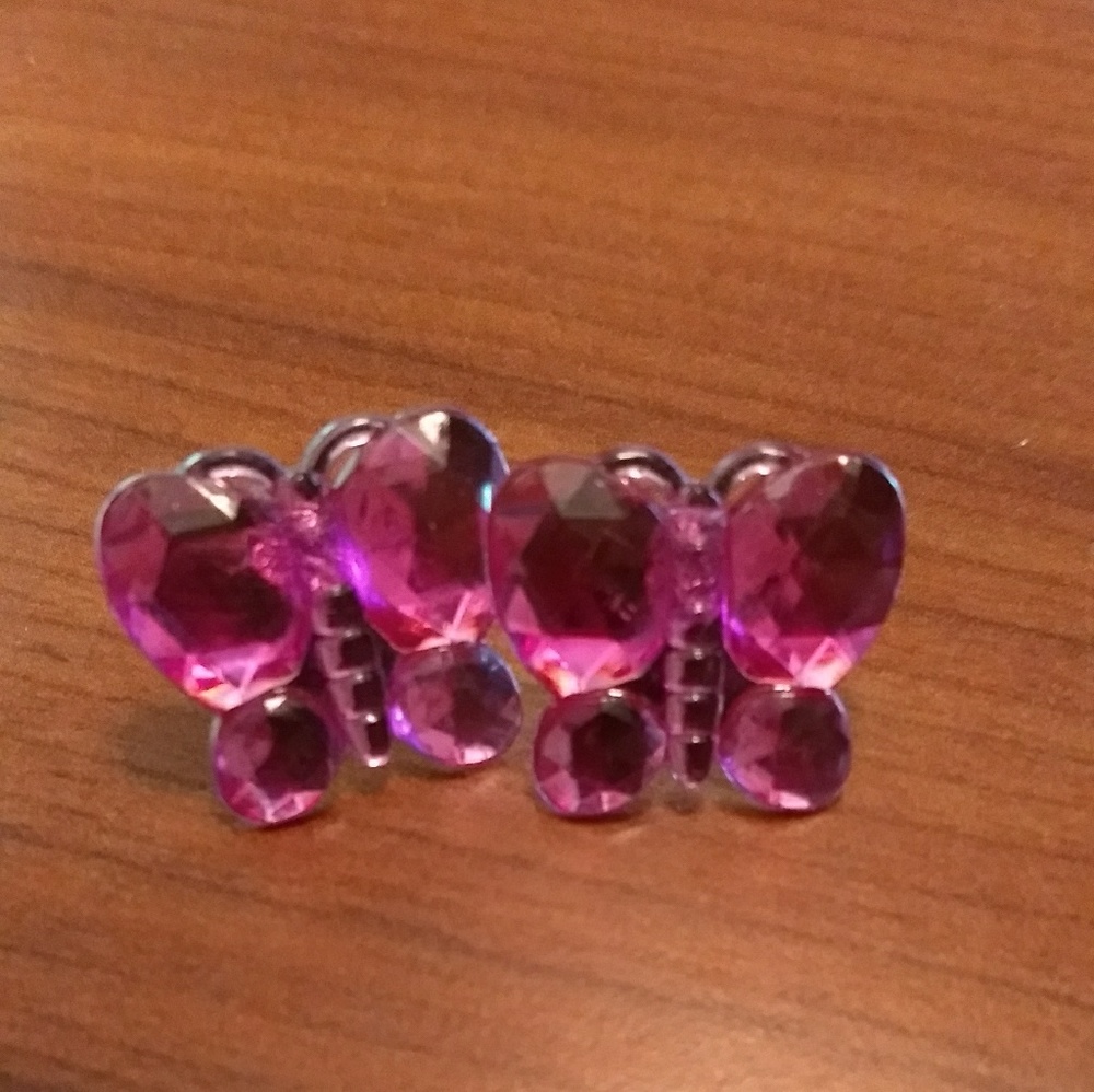 Pink "crystal" butterfly post earrings - Picture 1 of 2